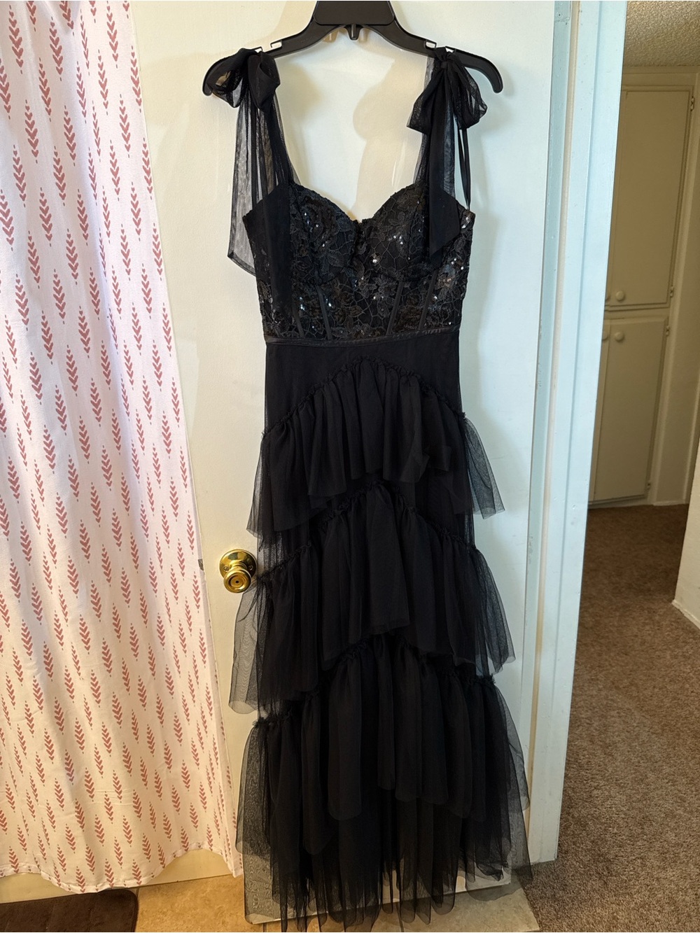 City Studio Black Sequin Bodice Tiered Tulle Maxi Dress